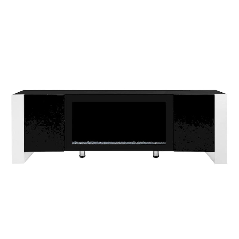 Meuble TV cheminée noir moderne de 68,1 po avec 2 grands placards pour téléviseurs jusqu'à 78 po