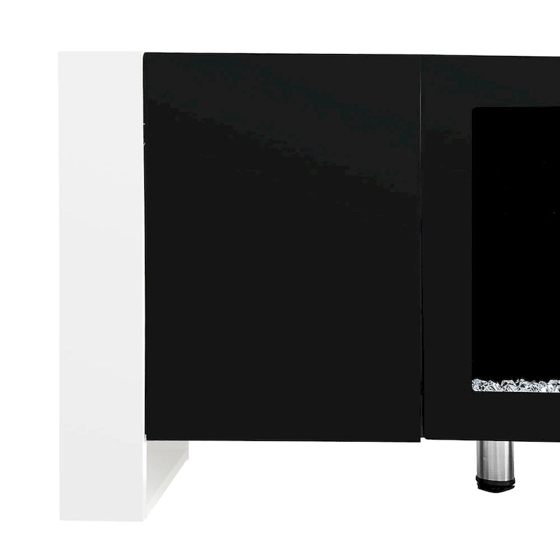 Meuble TV cheminée noir moderne de 68,1 po avec 2 grands placards pour téléviseurs jusqu'à 78 po