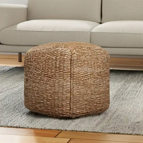HomeRoots 18 Natural Jute Woven Blend Cube Pouf Ottoman