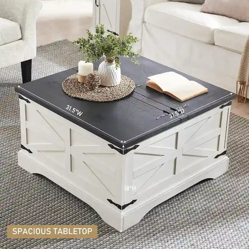 Table basse de ferme, Table basse carrée en bois pour salon