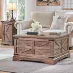 Table basse de ferme, Table basse carrée en bois pour salon