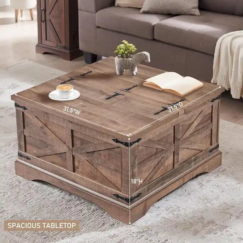 Table basse de ferme, Table basse carrée en bois pour salon