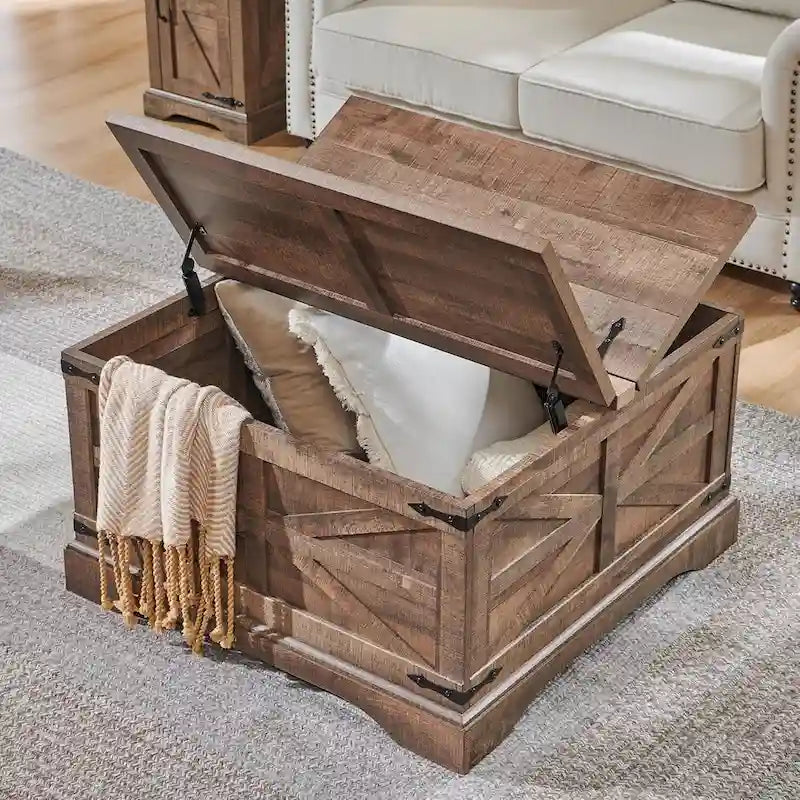 Table basse de ferme, Table basse carrée en bois pour salon