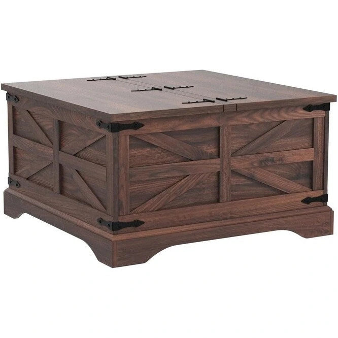 Table basse de ferme, Table basse carrée en bois pour salon