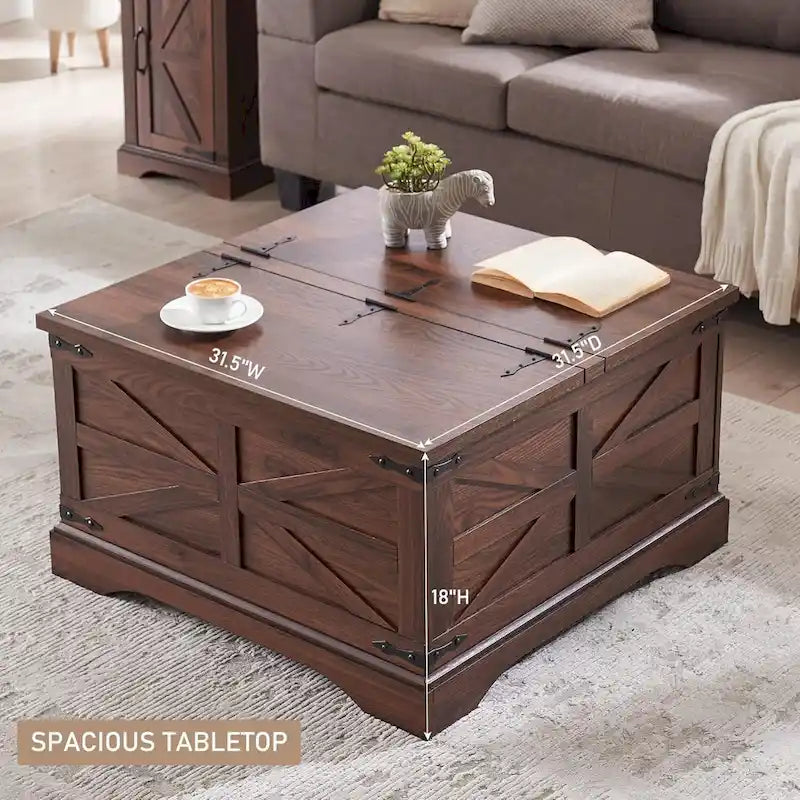 Table basse de ferme, Table basse carrée en bois pour salon
