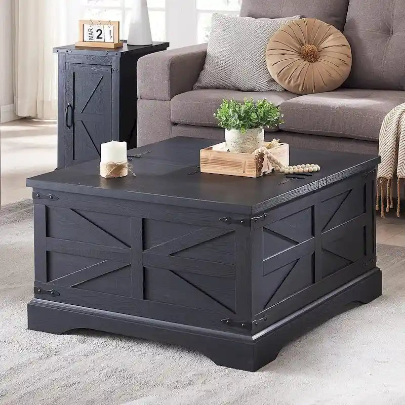 Table basse de ferme, Table basse carrée en bois pour salon