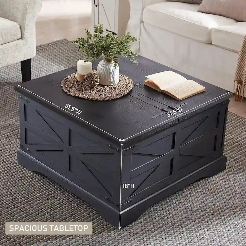 Table basse de ferme, Table basse carrée en bois pour salon