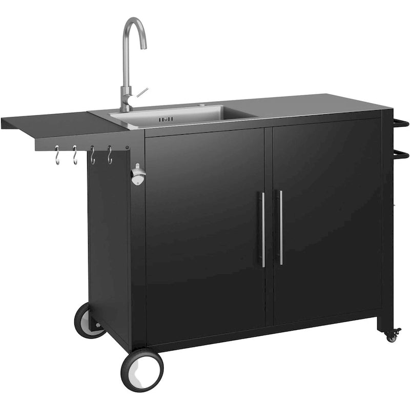 Évier de cuisine d'extérieur avec raccord pour tuyau d'arrosage, table de préparation de grill et îlot avec armoire en acier inoxydable