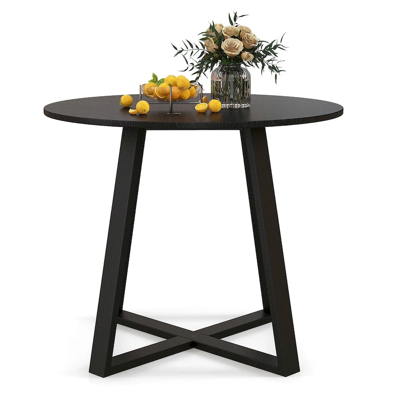 Table de salle à manger ronde en bois massif de 36 po pour 4 personnes avec pied central