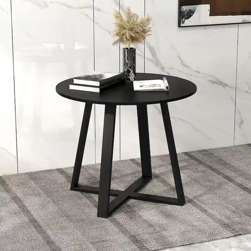 Table de salle à manger ronde en bois massif de 36 po pour 4 personnes avec pied central