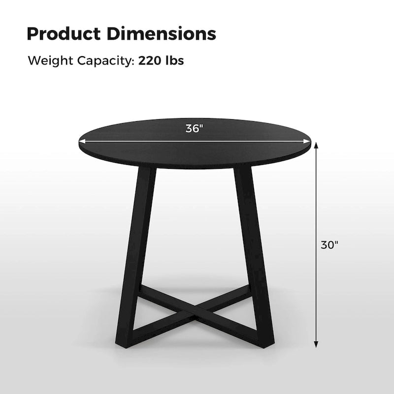 Table de salle à manger ronde en bois massif de 36 po pour 4 personnes avec pied central