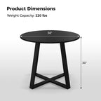 Table de salle à manger ronde en bois massif de 36 po pour 4 personnes avec pied central
