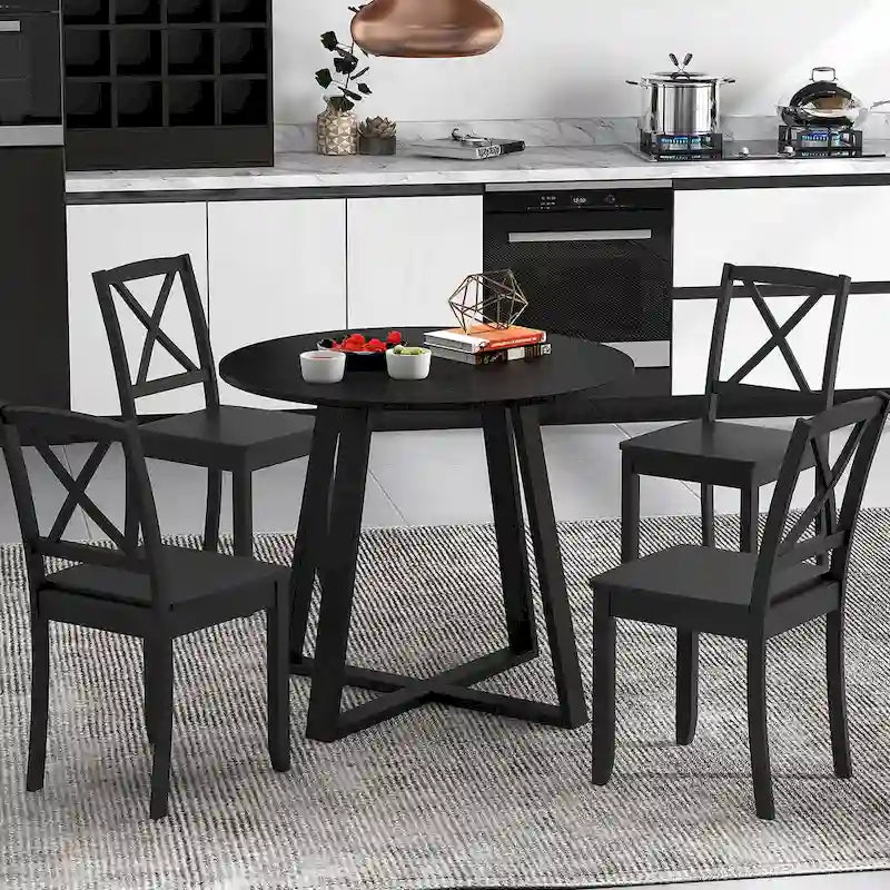 Table de salle à manger ronde en bois massif de 36 po pour 4 personnes avec pied central