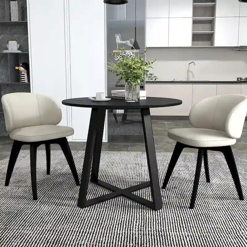 Table de salle à manger ronde en bois massif de 36 po pour 4 personnes avec pied central