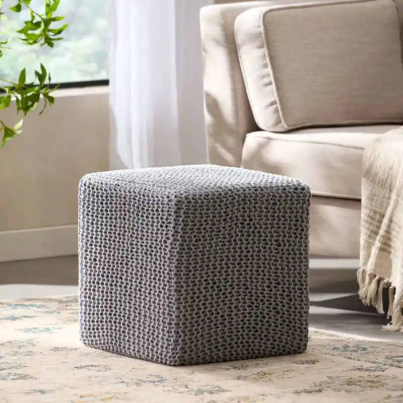 Pouff en tricot avec housse amovible, repose-pieds souple pour salon ou chambre à coucher