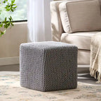 Pouff en tricot avec housse amovible, repose-pieds souple pour salon ou chambre à coucher