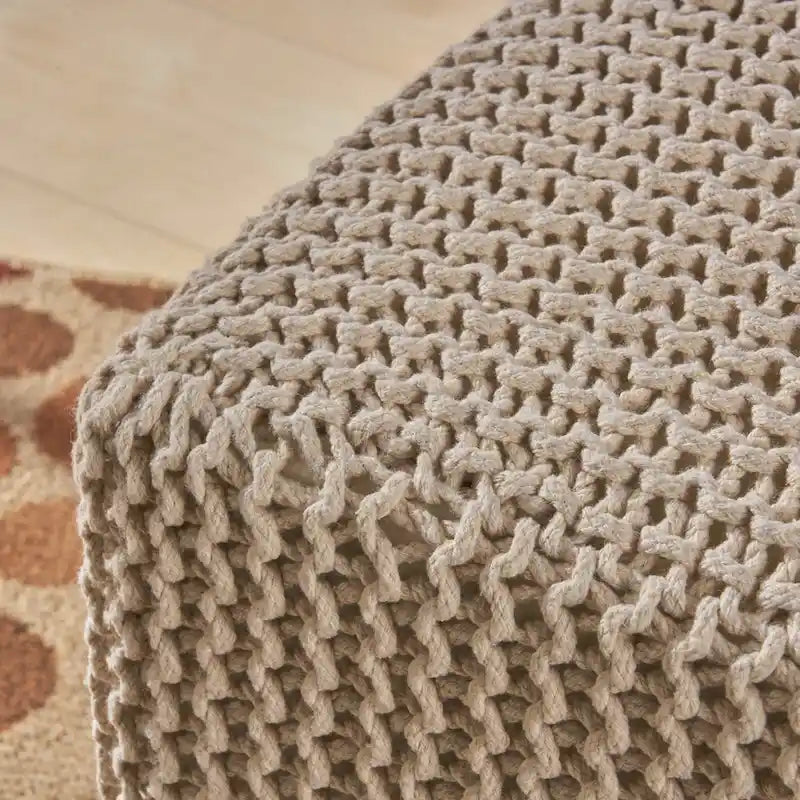 Pouff en tricot avec housse amovible, repose-pieds souple pour salon ou chambre à coucher