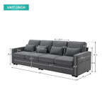 104 Canapé moderne 4 places en tissu lin avec poches accoudoirs et 4 coussins