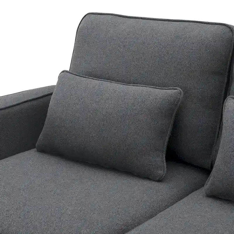 104 Canapé moderne 4 places en tissu lin avec poches accoudoirs et 4 coussins