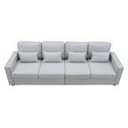 104 Canapé moderne 4 places en tissu lin avec poches accoudoirs et 4 coussins