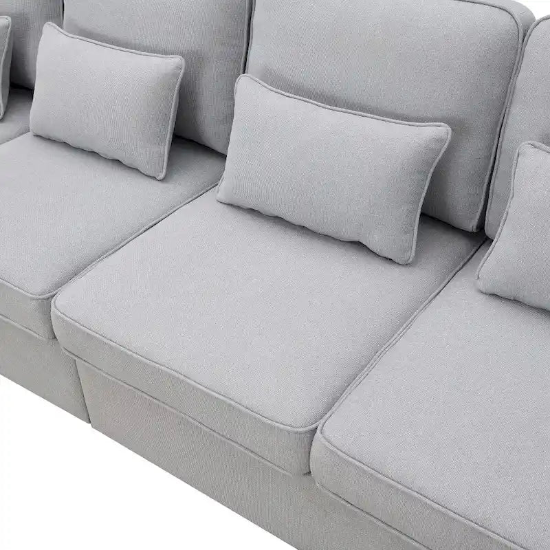104 Canapé moderne 4 places en tissu lin avec poches accoudoirs et 4 coussins