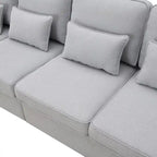104 Canapé moderne 4 places en tissu lin avec poches accoudoirs et 4 coussins
