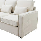 104 Canapé moderne 4 places en tissu lin avec poches accoudoirs et 4 coussins