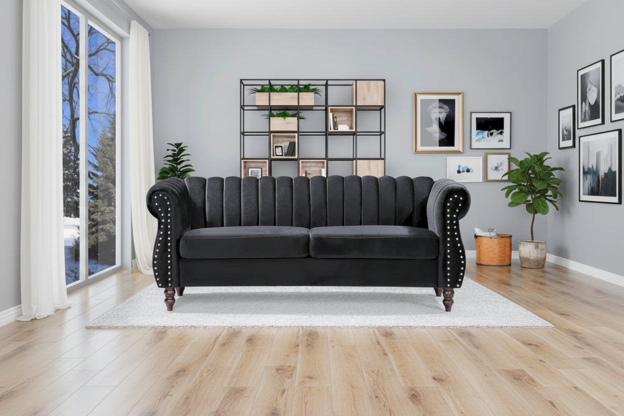 Charlot Velvet Chesterfield Rolled Arm Sofa