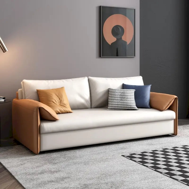 Canapé-lit convertible en cuir végétalien de 166 cm avec cadre en métal pour salon ou chambre d'amis