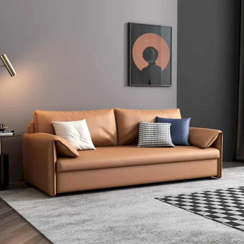 Canapé-lit convertible en cuir végétalien de 166 cm avec cadre en métal pour salon ou chambre d'amis