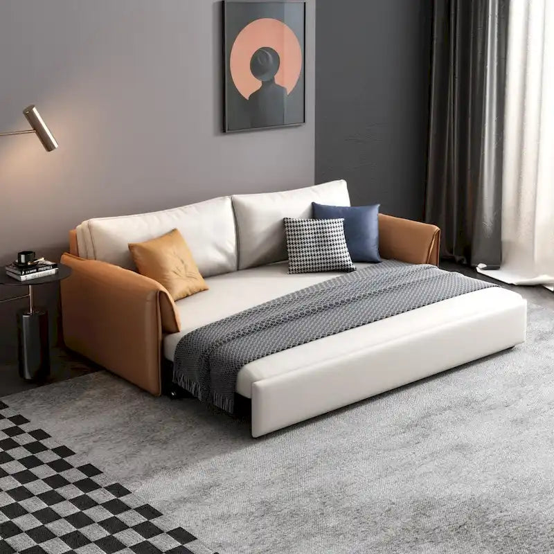 Canapé-lit convertible en cuir végétalien de 166 cm avec cadre en métal pour salon ou chambre d'amis