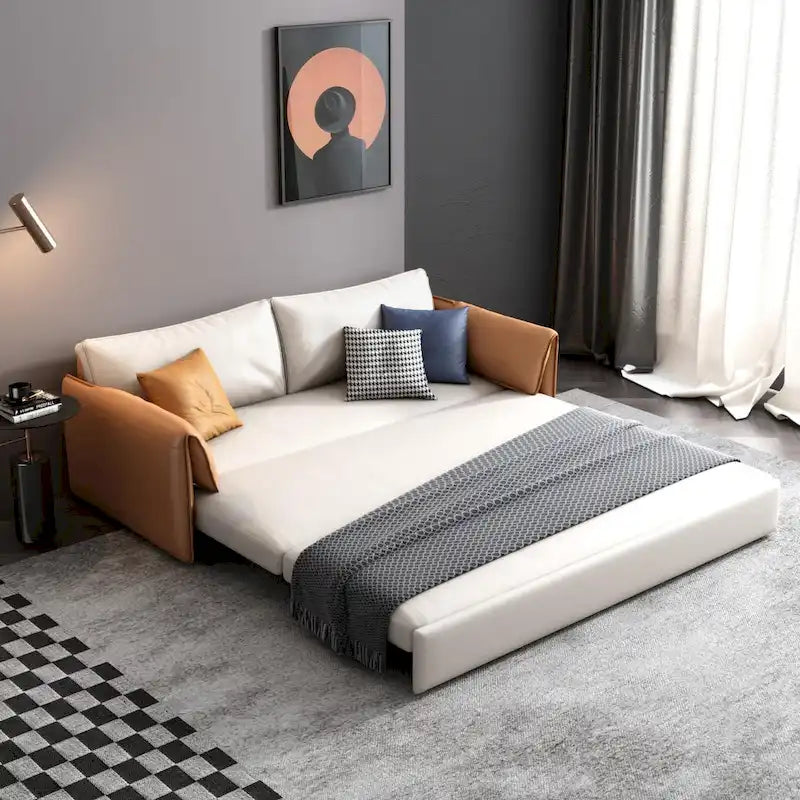 Canapé-lit convertible en cuir végétalien de 166 cm avec cadre en métal pour salon ou chambre d'amis