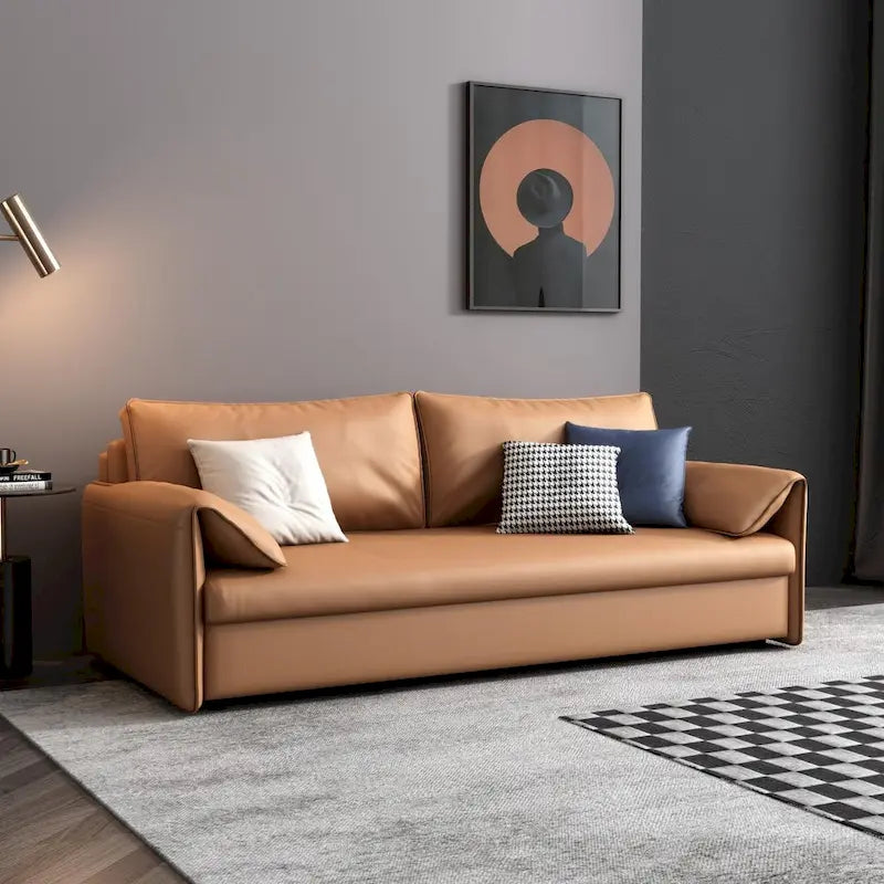 Canapé-lit convertible en cuir végétalien de 166 cm avec cadre en métal pour salon ou chambre d'amis