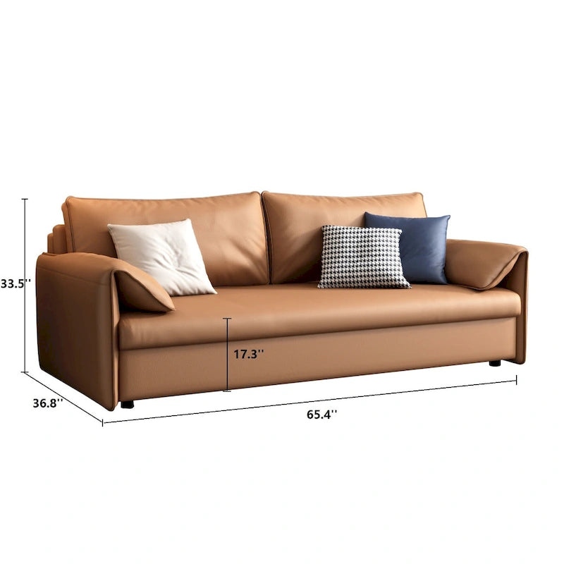 Canapé-lit convertible en cuir végétalien de 166 cm avec cadre en métal pour salon ou chambre d'amis