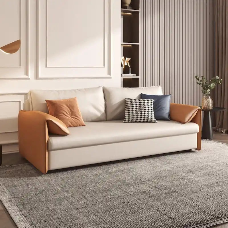 Canapé-lit convertible en cuir végétalien de 166 cm avec cadre en métal pour salon ou chambre d'amis