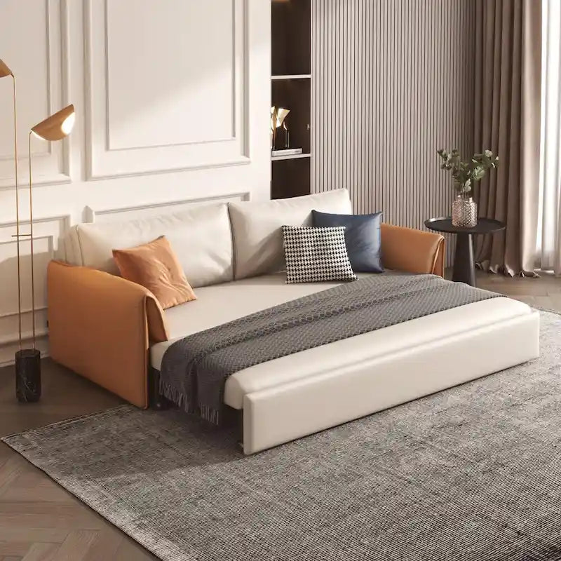 Canapé-lit convertible en cuir végétalien de 166 cm avec cadre en métal pour salon ou chambre d'amis