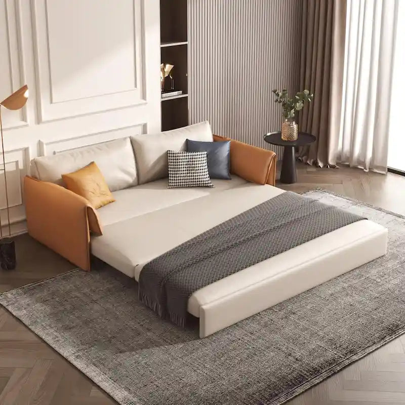 Canapé-lit convertible en cuir végétalien de 166 cm avec cadre en métal pour salon ou chambre d'amis