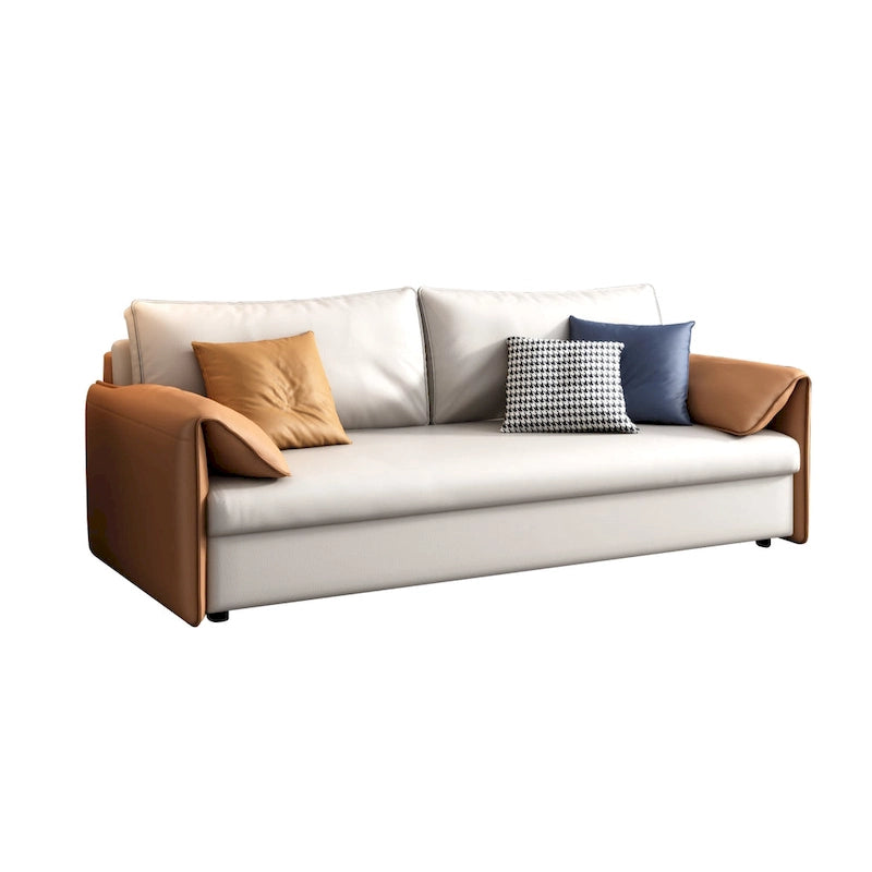 Canapé-lit convertible en cuir végétalien de 166 cm avec cadre en métal pour salon ou chambre d'amis