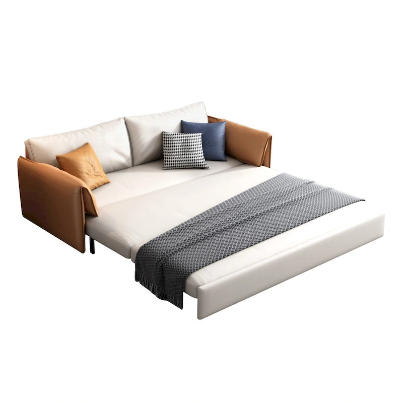 Canapé-lit convertible en cuir végétalien de 166 cm avec cadre en métal pour salon ou chambre d'amis