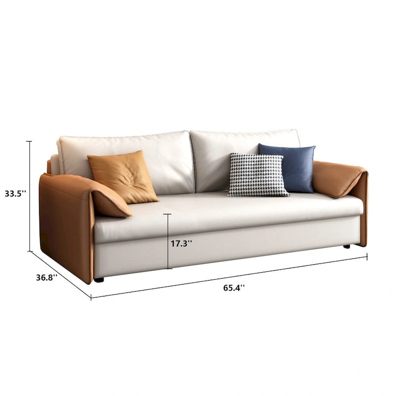 Canapé-lit convertible en cuir végétalien de 166 cm avec cadre en métal pour salon ou chambre d'amis