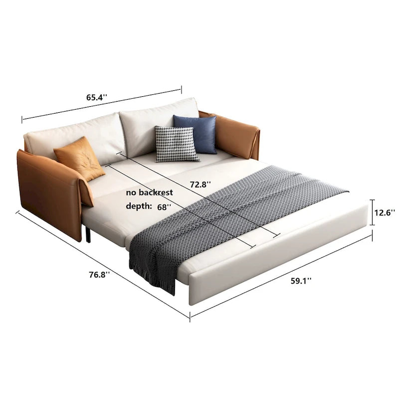 Canapé-lit convertible en cuir végétalien de 166 cm avec cadre en métal pour salon ou chambre d'amis