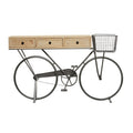 Metal Bike 3 Drawers Console Table with Brown Wood Top - Black - Roche River Decor - 15Wx58Lx34H