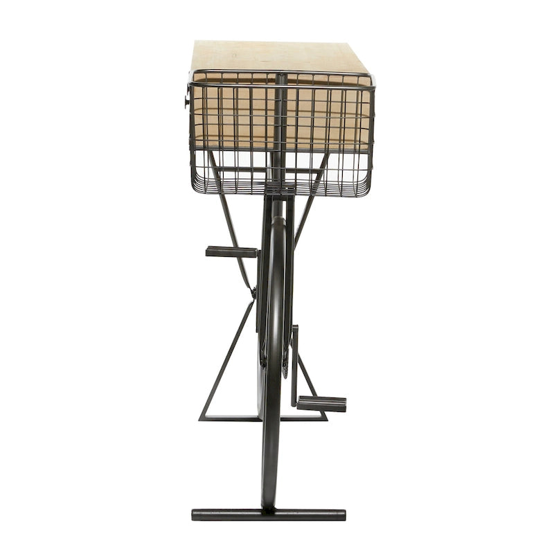 Console 3 tiroirs en métal avec plateau en bois brun, noir