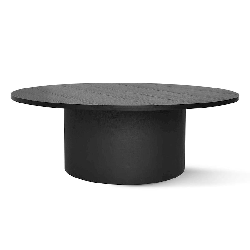 Table basse ronde de 40 po en bois massif avec piédestal et base sculpturale pour salon