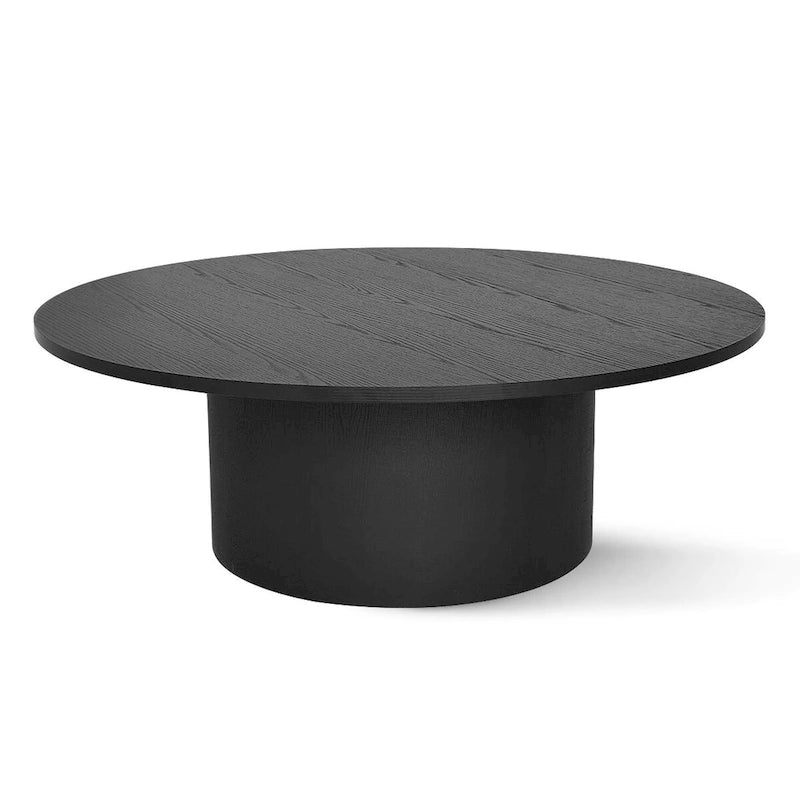 Table basse ronde de 40 po en bois massif avec piédestal et base sculpturale pour salon