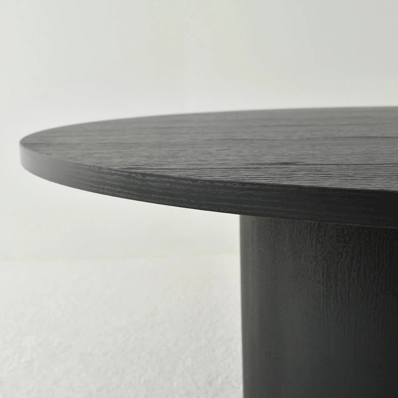 Table basse ronde de 40 po en bois massif avec piédestal et base sculpturale pour salon