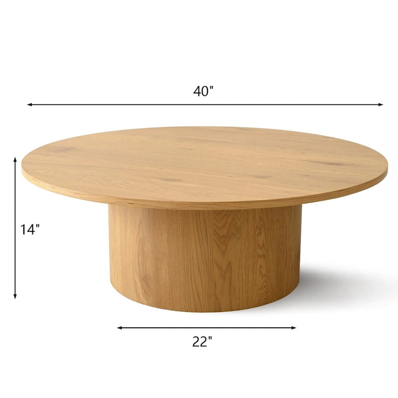 Table basse ronde de 40 po en bois massif avec piédestal et base sculpturale pour salon