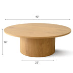 Table basse ronde de 40 po en bois massif avec piédestal et base sculpturale pour salon