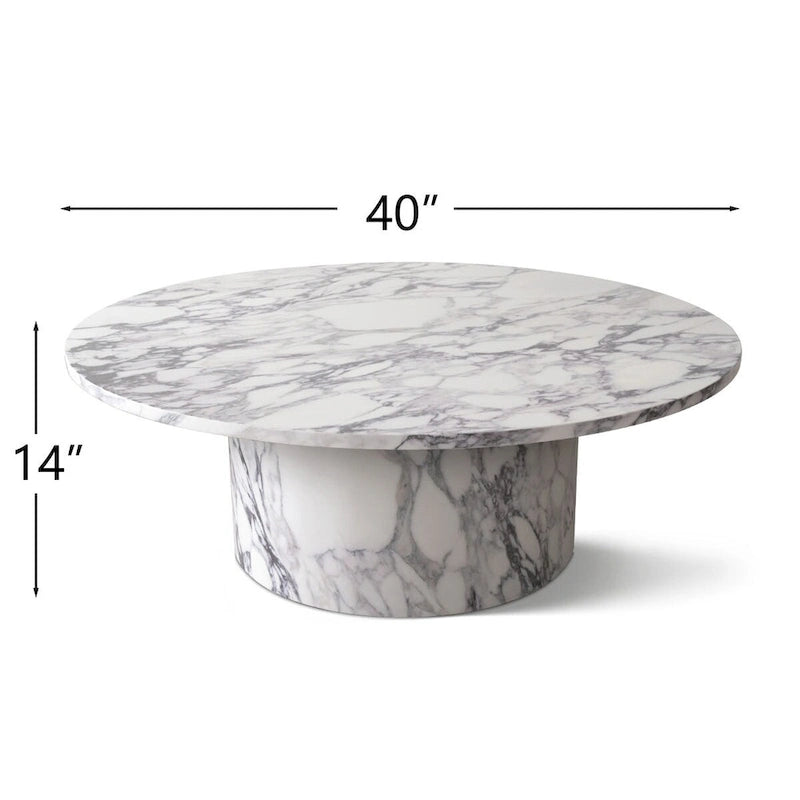 Table basse ronde de 40 po en bois massif avec piédestal et base sculpturale pour salon