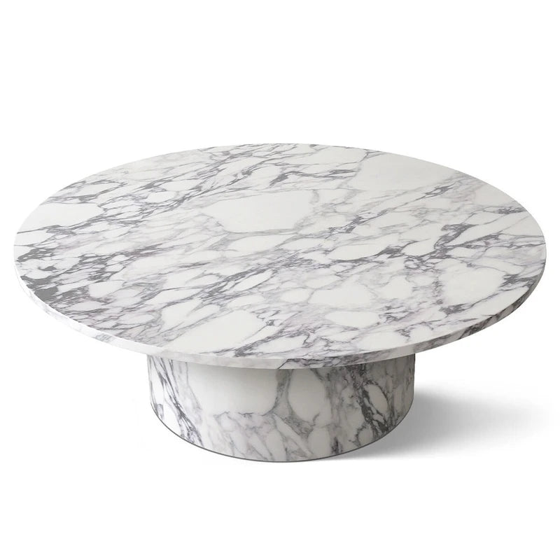 Table basse ronde de 40 po en bois massif avec piédestal et base sculpturale pour salon